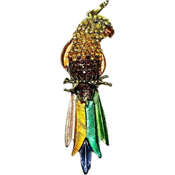 PARROT Bird Multicolor Goldtone Crystal Rhinestone Enamel Multicolor Pendant - Picture 1 of 4